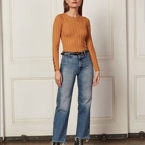 Boyish by Her Straight‎ Jeans Womens 24 Blue Kirby Hi-Rise Raw Hem Top Stitch